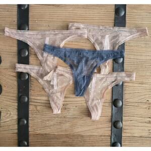 Victoria's Secret Mesh Nude and Slate Thong Bundle Sz M New 5 pieces